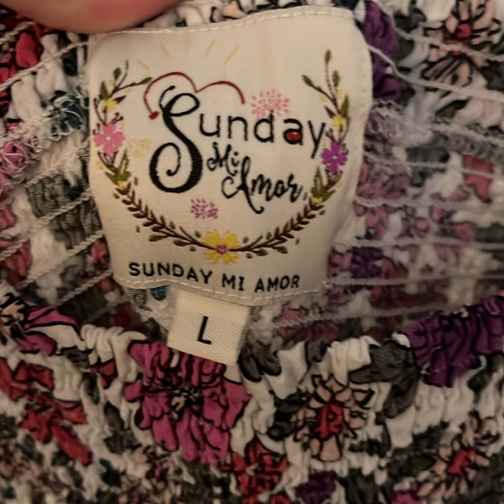 Sunday Mi Amor off-shoulder floral dress. Sz L - Picture 7 of 7